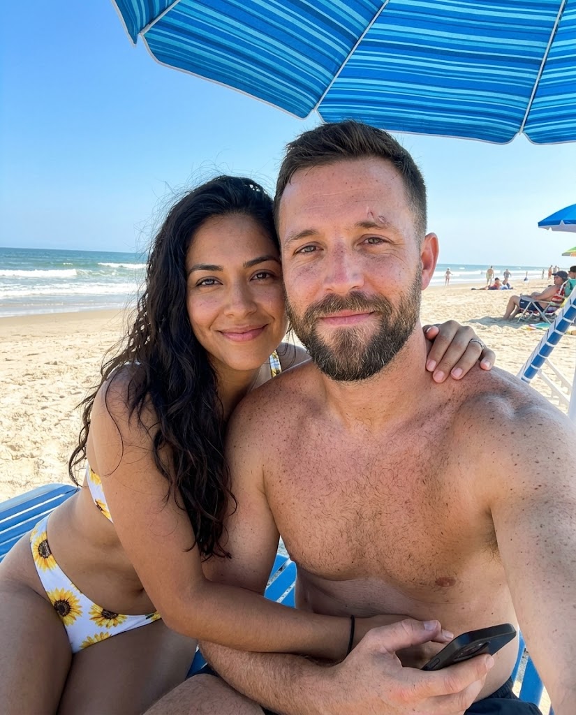 Ella and me on the beach